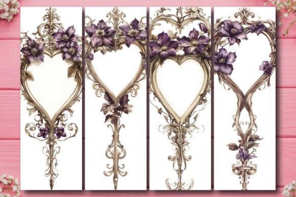 Elegant Vintage Floral Heart Bookmarks