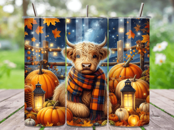 Fall Highland Cow Pumpkin Tumbler Wrap