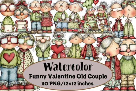 Funny Valentine Old Couple PNGs for Creative Projects