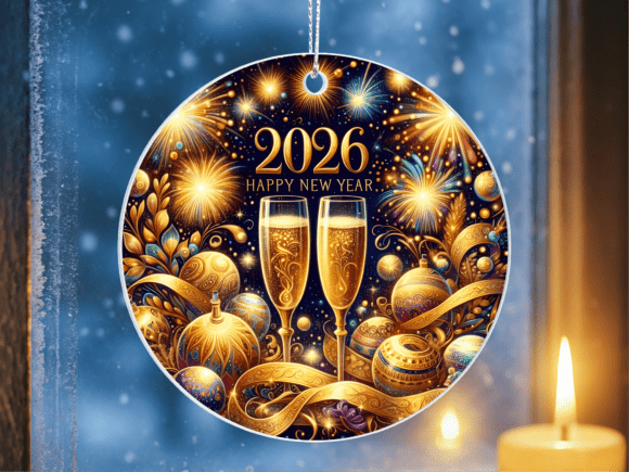 Gold Champagne Toast 2026 Ornament PNG