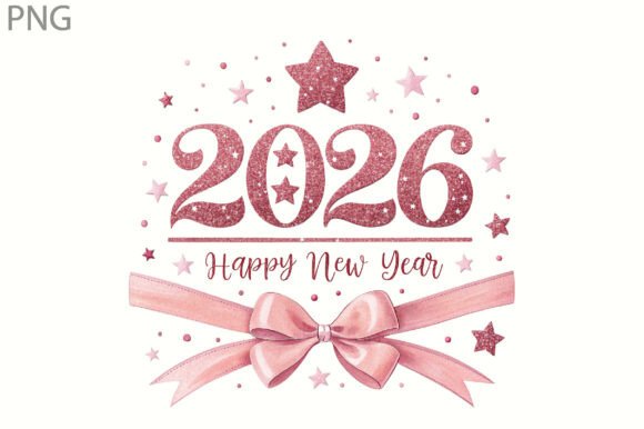 Happy New Year 2026 PNG, Pink Glitter: A Versatile Design Asset for Creative Projects