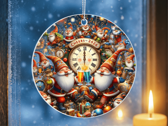 New Year Gnome Clock 2026 Ornament PNG
