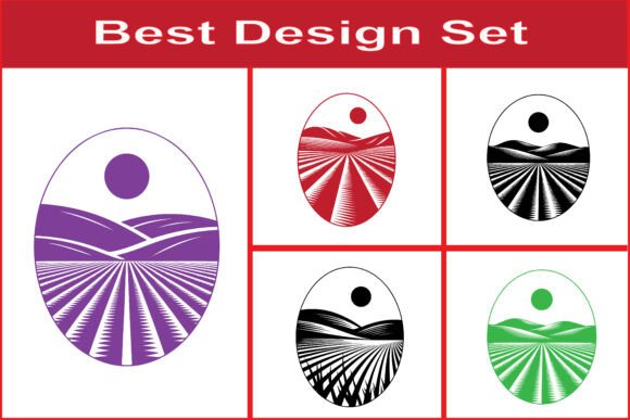 Oval Farmland Landscape SVG Vector Set