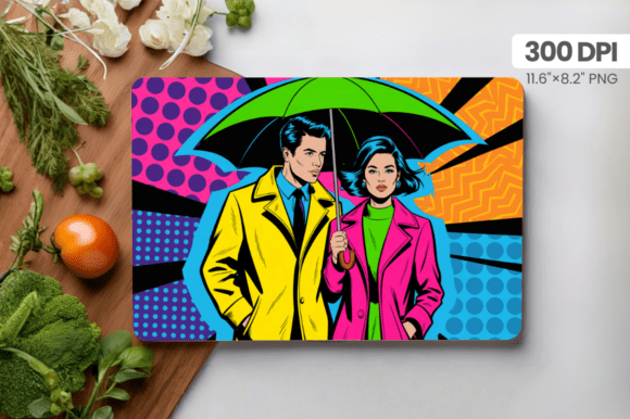 Romantic Couple Under Umbrella PNG Design