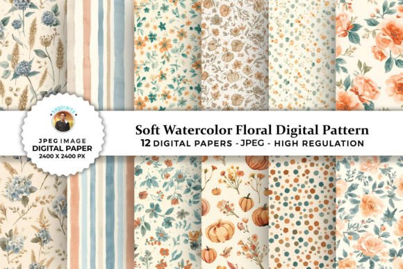Soft Watercolor Floral Digital Patterns for Creative Expression