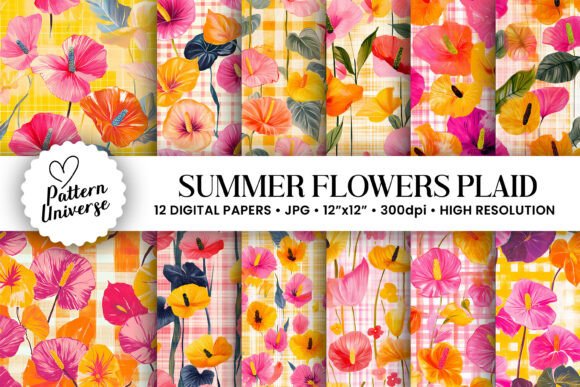 Summer Abstract Floral Plaid Pattern: A Versatile Design for Modern Creativity